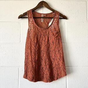 Eyeshadow Rust Floral Lace Sleeveless Tank Top Women's Medium